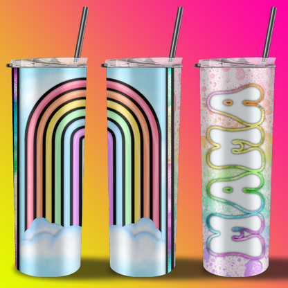 Mama with Pastel Rainbow 20 oz Customized Travel Tumbler Mug