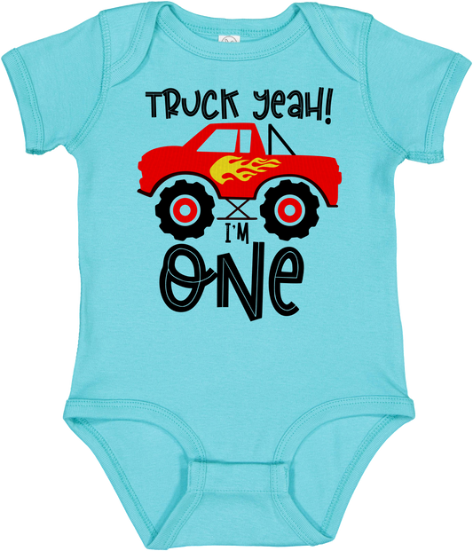 Truck Yeah, I'm One! First Birthday Infant Baby Rib Bodysuit Onsie