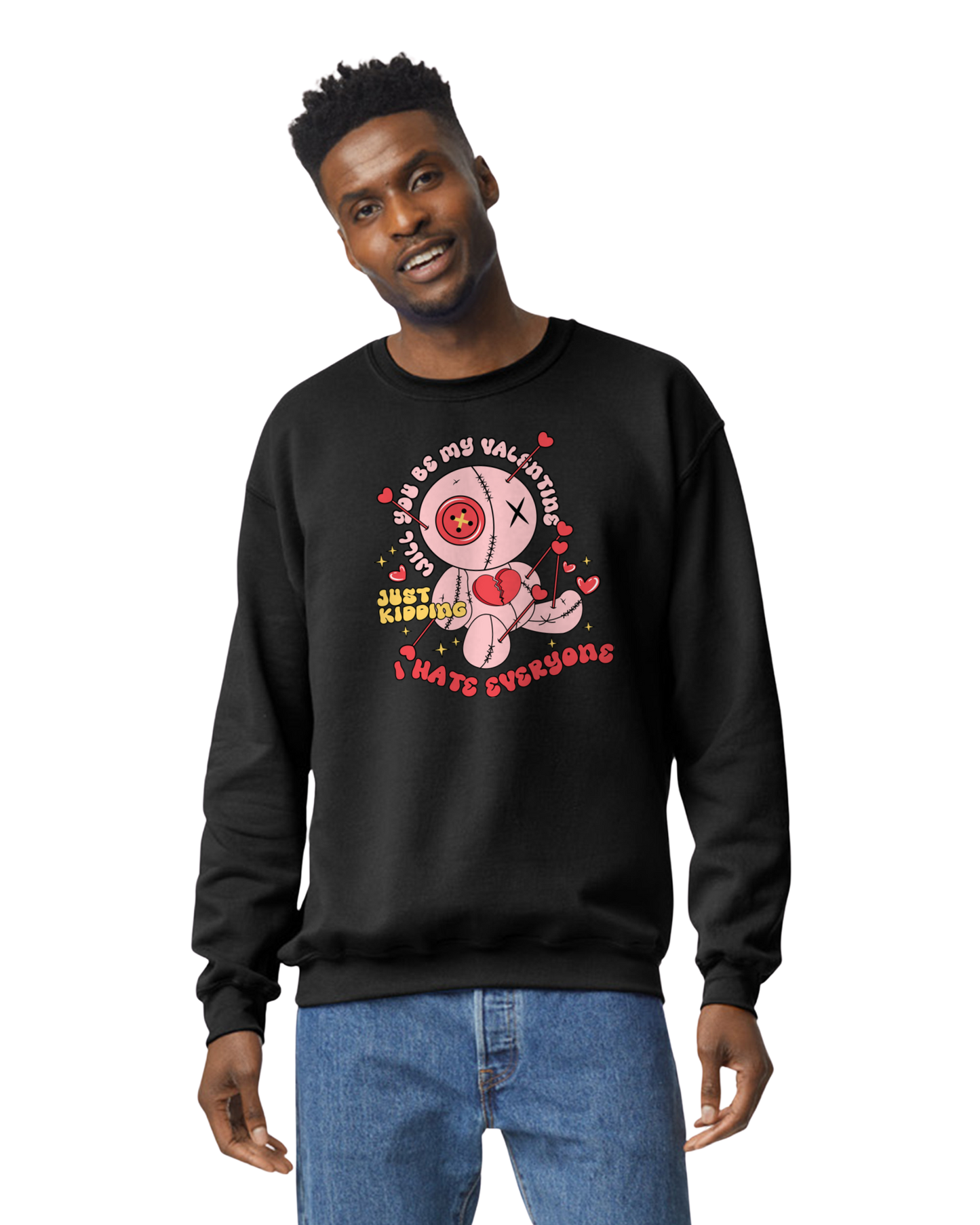 I Hate Everyone Voodoo Doll Anti-Valentine's Day Unisex Black Colored T-Shirt, Sweatshirt, or Hoodie